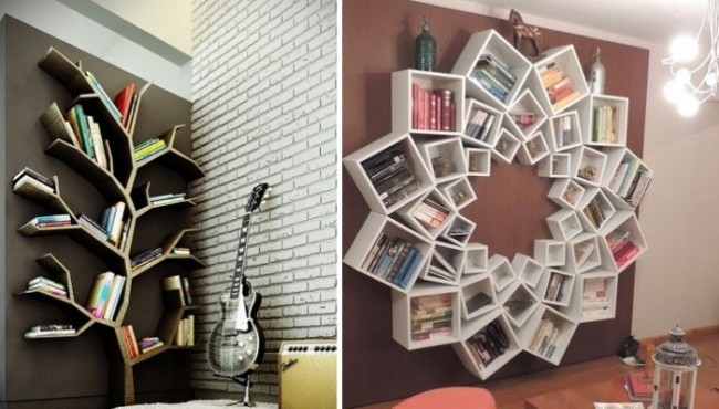  Interyerning bezagiga aylanuvchi kitob javonlarining 13 namunasi 