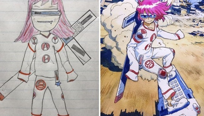 Ota o’z o’g’illarining chizgan suratlarini g’aroyib personajlarga aylantirmoqda,hamda bu juda ham qoyilma-qomdir 