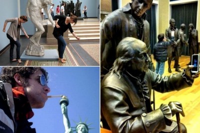  Sizlarni chin dildan kuldira oladigan, 17ta haykallar oldida olingan fotosuratlar  